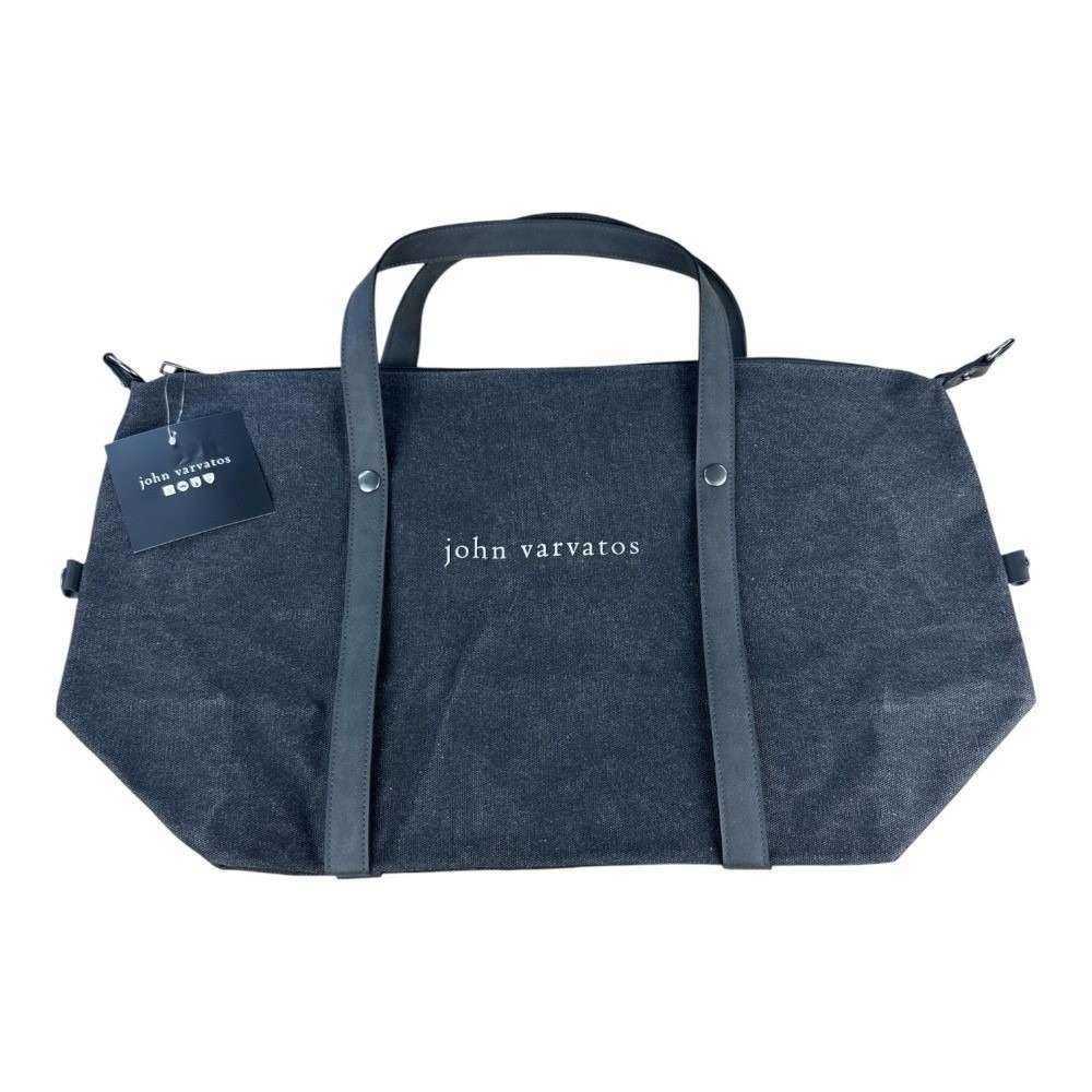 John Varvatos Mens Charcoal Grey Canvas Weekender Travel Bag with Strap NEW